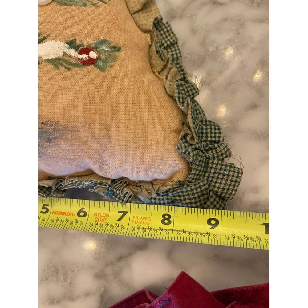 Primitive Hand-Painted Christmas Tree Pillow – Rustic Farmhouse Décor – 11x9